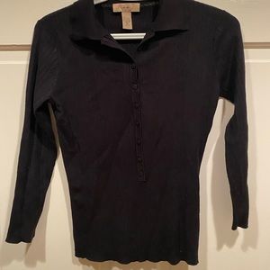 I.E. BASIC BLACK SWEATER SIZE SMALL 3/4 SLEEVES WITH COLLAR & RIBBED